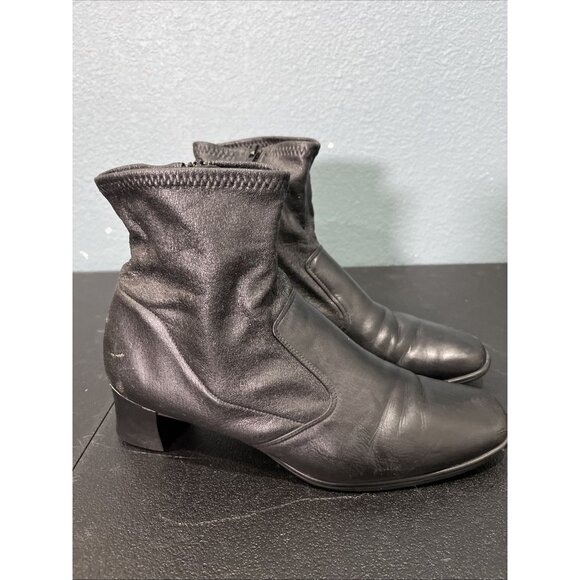 Munro Boots Womens 9M Black Leather Sock Pull On Booties Block Heel Grunge 90s - Picture 1 of 9